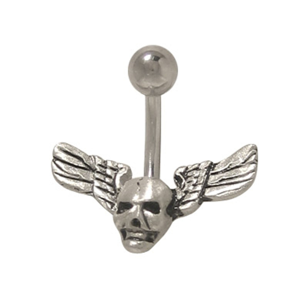 Surgical Steel 14 Gauge Belly Button Ring with Wings Skull