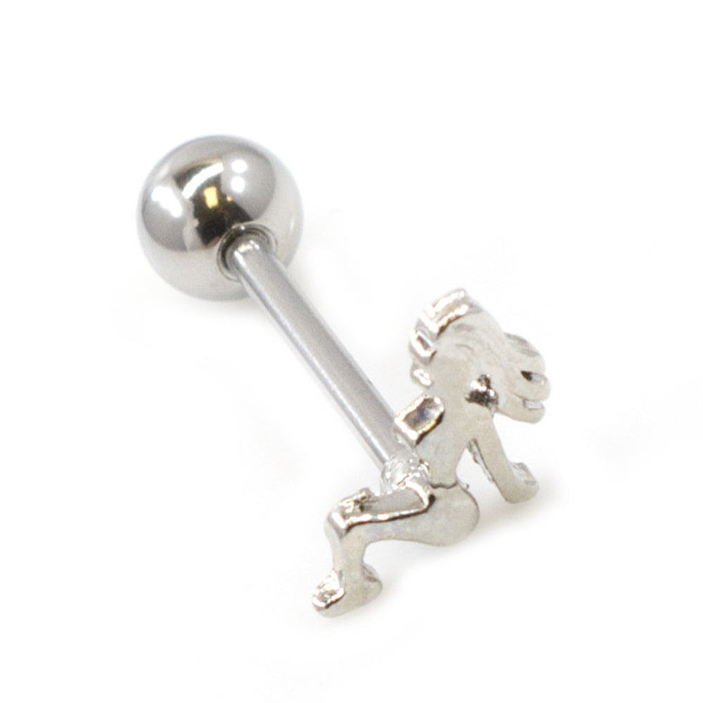 Surgical Steel Tongue Barbell 14 Gauge 16mm with Woman on Top Design