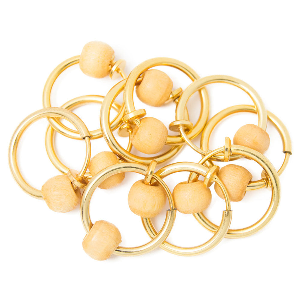 Surgical Steel Gold Fake Hoop Earrings with Wooden Bead - 10 Pack