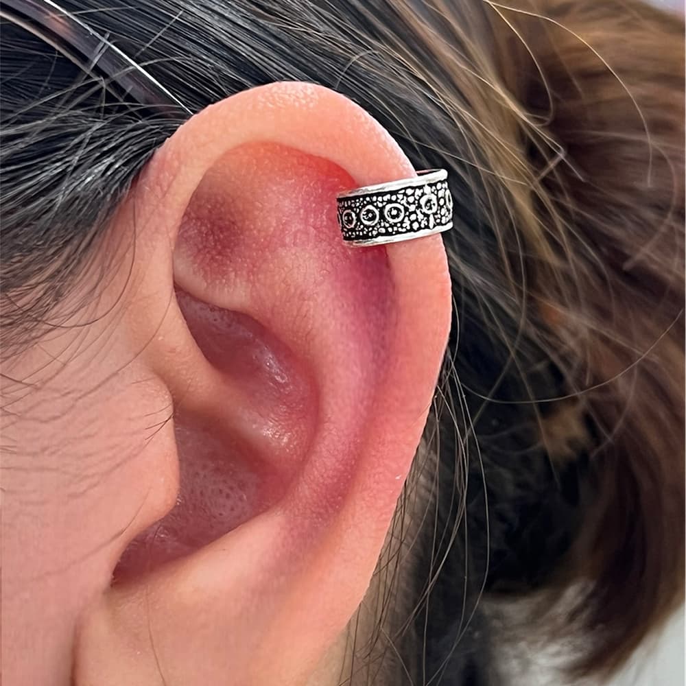 .925 Sterling Silver Dots Pattern Bali Ear Cuff Earring