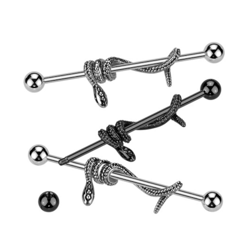 Surgical Steel Industrial Barbell 14 Gauge 38mm with Wrapped Snake