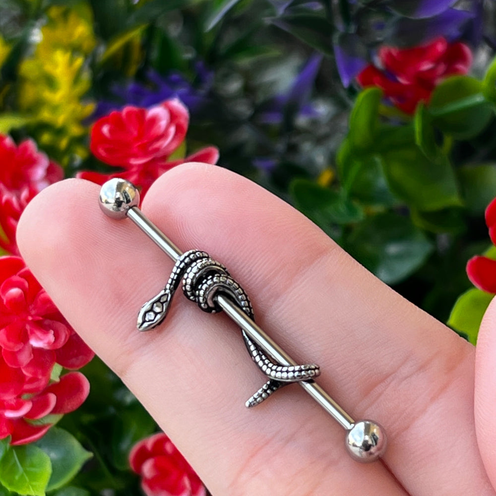 Surgical Steel Industrial Barbell 14 Gauge 38mm with Wrapped Snake - photo 6