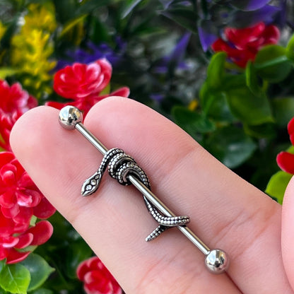 Surgical Steel Industrial Barbell 14 Gauge 38mm with Wrapped Snake - photo 6
