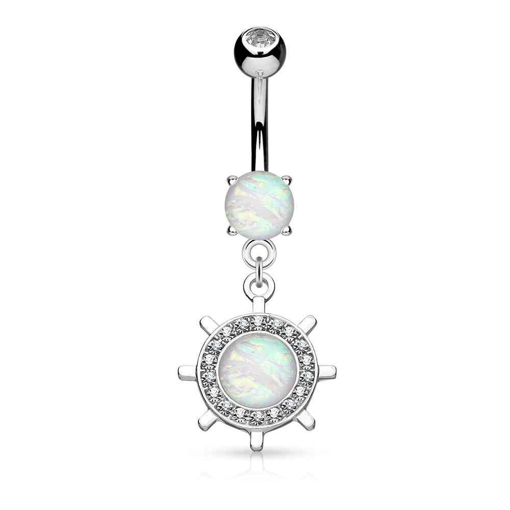 Surgical Steel 14 Gauge Dangle Belly Ring with Yacht Wheel Opal