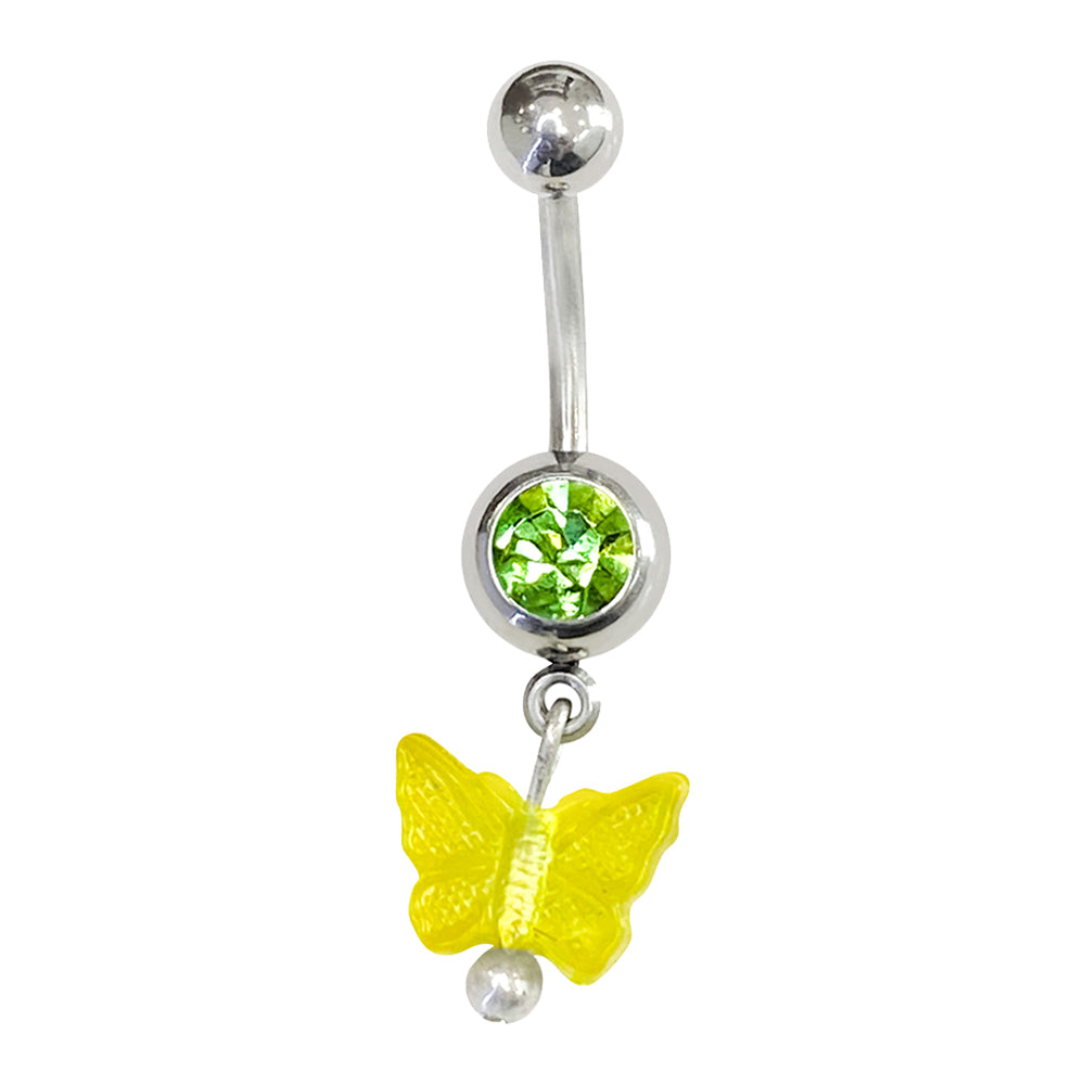 Surgical Steel 14 Gauge Belly Ring with CZ Butterfly Acrylic Dangling - photo 3
