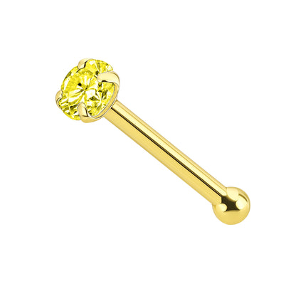 14K Solid Gold Nose Bone Stud 22G 6mm with CZ Top - photo 18