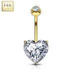 14K Solid Gold 14 Gauge Belly Button Ring with Heart CZ - photo 5