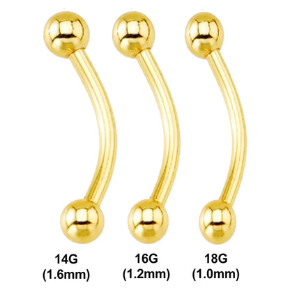 14K Solid Yellow Gold 14 to 18 Gauge Curved Barbell - photo 2
