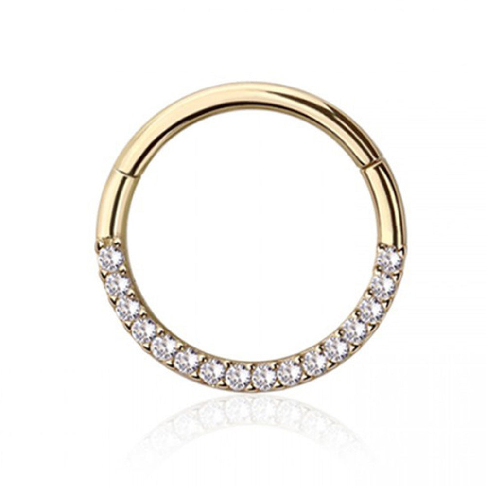 14K Solid Gold 16 Gauge Front Facing Paved CZ Hinged Segment Ring