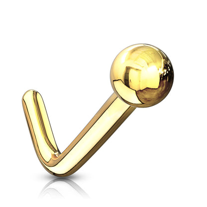 14K Solid Gold 18 and 20 Gauge L Shaped Nose Stud with Top Ball - photo 5