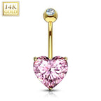 14K Solid Gold 14 Gauge Belly Button Ring with Heart CZ - photo 6