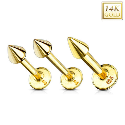 14K Solid Gold 14 and 16 Gauge Flat Back Labret Stud with Spike Top - photo 5