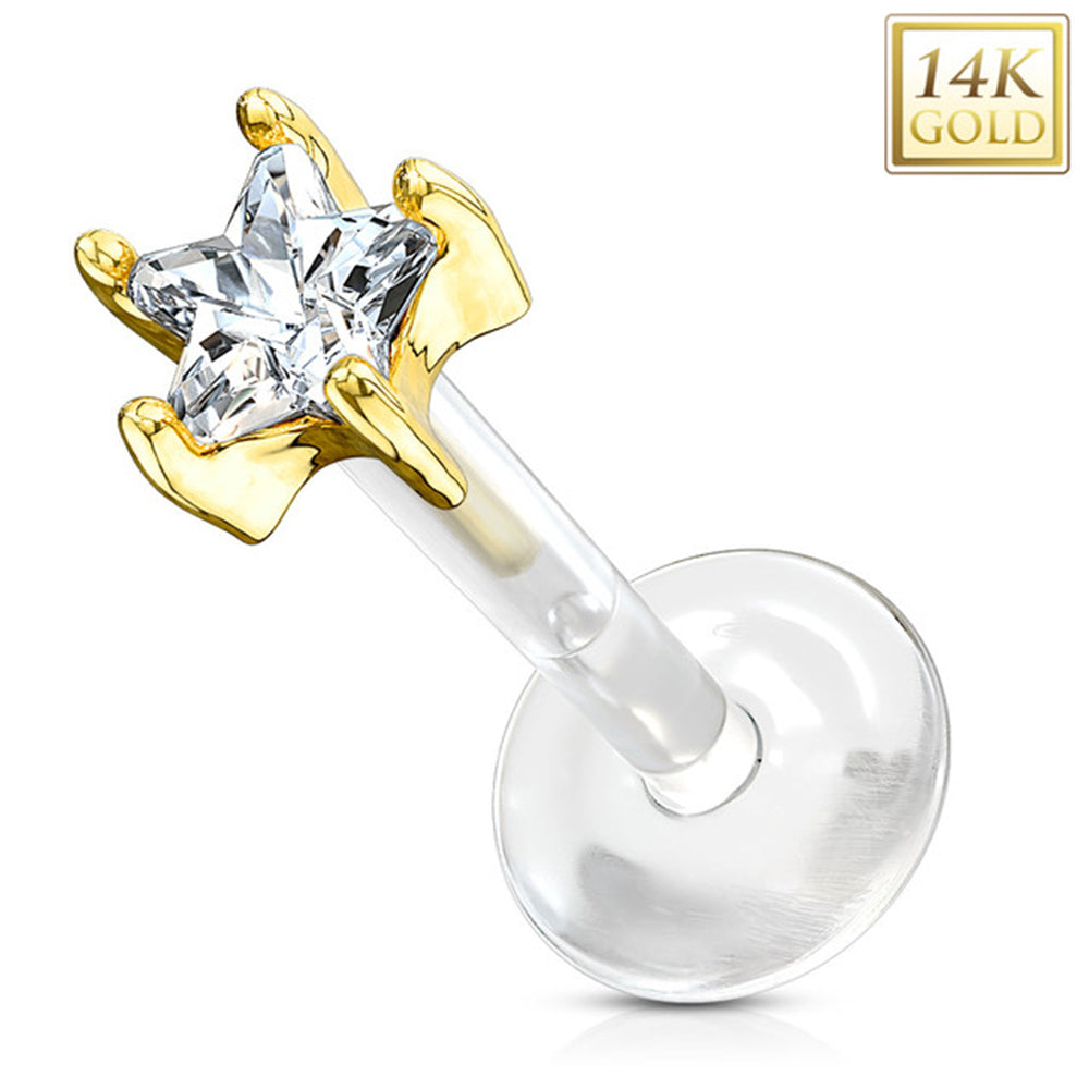 Bioflex 16 Gauge Labret Stud with 14K Gold CZ Star Top