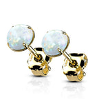14K Solid Gold Prong Set Opal Stud Earrings - Pair