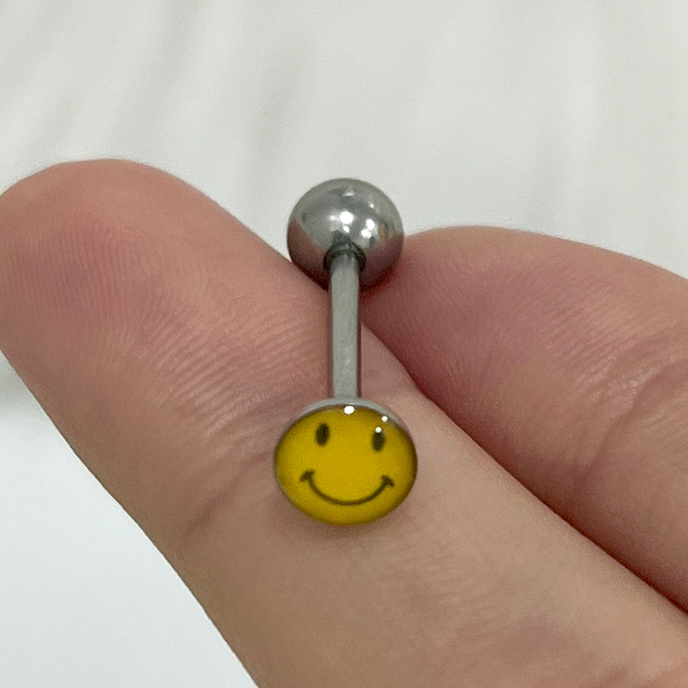 Surgical Steel 14 Gauge Tongue Barbell with Yellow Happy Face - photo 2
