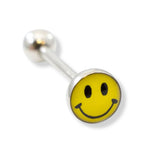 Surgical Steel 14 Gauge Tongue Barbell with Yellow Happy Face