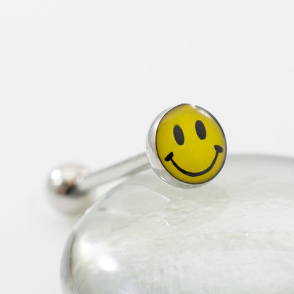 Surgical Steel Tongue Ring Straight Barbell 14 Gauge With Smiley Face