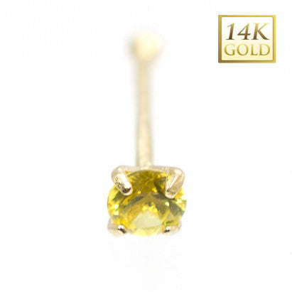 14K Solid Gold 22 Gauge Nose Bone Stud with Yellow CZ - photo 2