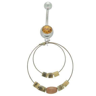Surgical Steel 14 Gauge Belly Ring with Wire Hoops and Orange CZ