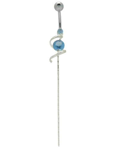 Surgical Steel 14 Gauge Dangle Belly Ring with Blue CZ Spiral