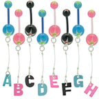316L Surgical Steel 14 Gauge Colorful Initial Belly Button Ring