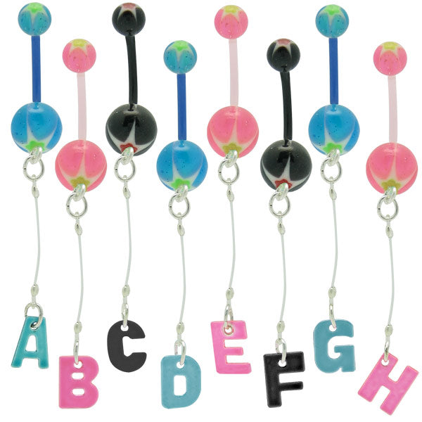 316L Surgical Steel 14 Gauge Colorful Initial Belly Button Ring
