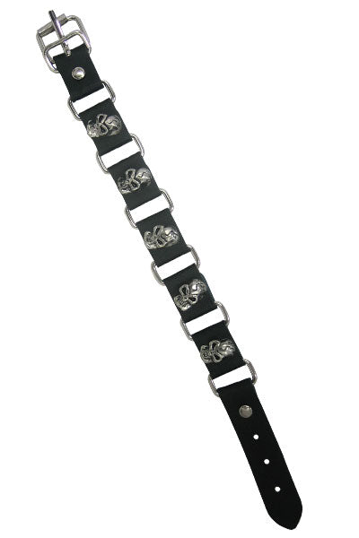 Black Leather Bracelet with Skulls