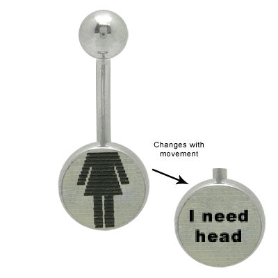 Surgical Steel 14 Gauge Belly Ring with I Need Head Hologram Logo