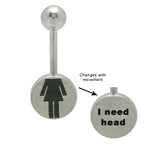 Surgical Steel 14 Gauge Belly Ring with I Need Head Hologram Logo