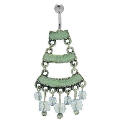 Surgical Steel 14 Gauge Chandelier Belly Ring with Light Blue Dangles