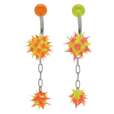Surgical Steel 14 Gauge Belly Ring with Dangle Koosh Ball