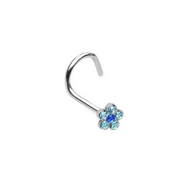 Surgical Steel Nose Ring Screw 18 Gauge with CZ Gem Flower