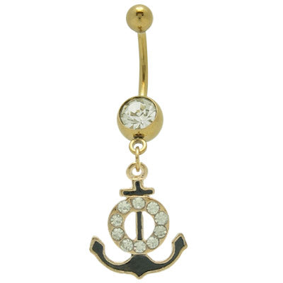 Surgical Steel 14 Gauge Belly Ring with Gold Plated Boat Anchor