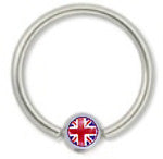 Surgical Steel 14 Gauge Captive Bead Ring with UK Flag Bead