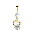 Surgical Steel 14 Gauge Belly Ring with Gold Plated Heart Dangle