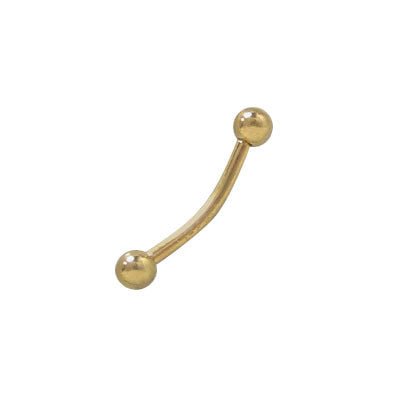 14K Gold Electro-Plated Curved Eyebrow Ring with Balls 16 Gauge