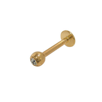 Gold Electro-Plated Surgical Steel Labret Stud with Clear CZ 16 Gauge