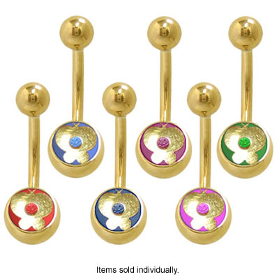 Gold Plated Butterfly Belly Ring 14 Gauge with Jewel