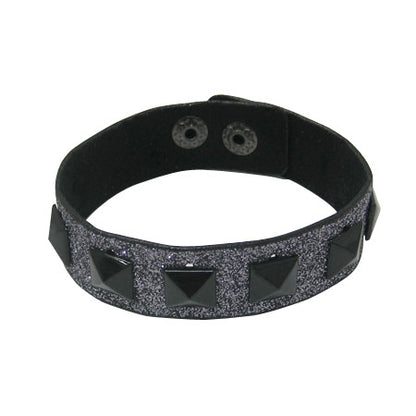 Glitter Leather Bracelet with Black Pyramid Spikes