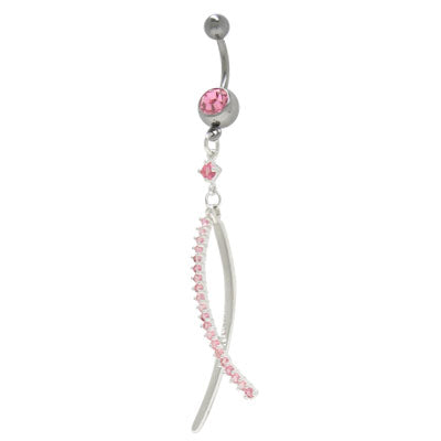 Surgical Steel 14 Gauge Belly Ring with Dangling Pink CZ Jewels