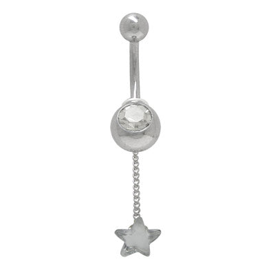 Acrylic 14 Gauge Belly Ring with Dangling Clear Star