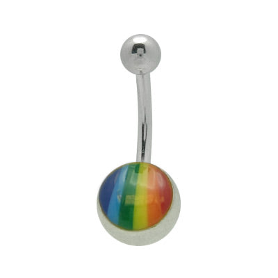 Surgical Steel 14 Gauge Navel Barbell with Rainbow Logo