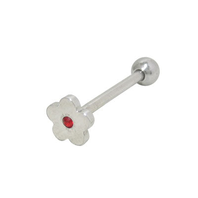 Surgical Steel 14 Gauge Tongue Barbell with Red Flat Head Flower