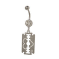 Surgical Steel 14 Gauge Belly Ring with Razor Blade and White Heart