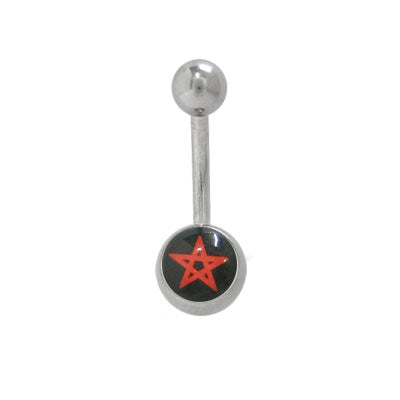 Surgical Steel 14 Gauge Belly Ring with Red Star Logo