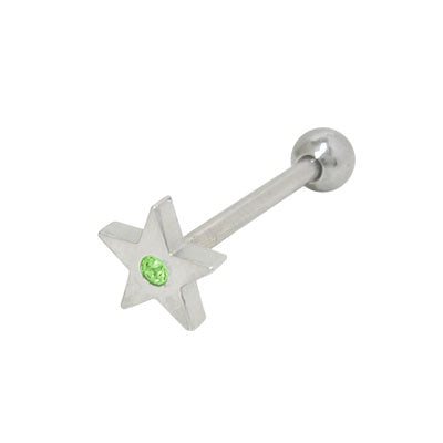 Surgical Steel 14 Gauge Tongue Barbell Green Jeweled Star