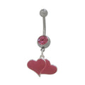 Surgical Steel 14 Gauge Belly Ring with Dangling Pink Enamel Heart