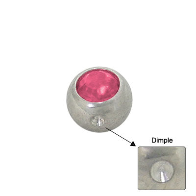 Surgical Steel Pink Jeweled Dimple Bead - 4mm 5mm 6mm