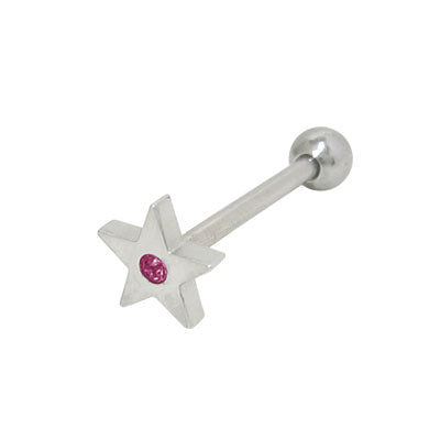 Surgical Steel 14 Gauge Tongue Barbell with Purple Flat Head Star