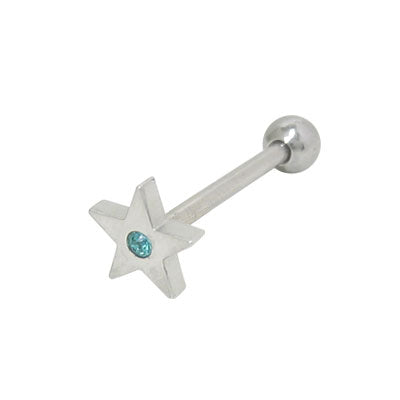 Surgical Steel 14 Gauge Tongue Barbell with Turquoise Flat Head Star